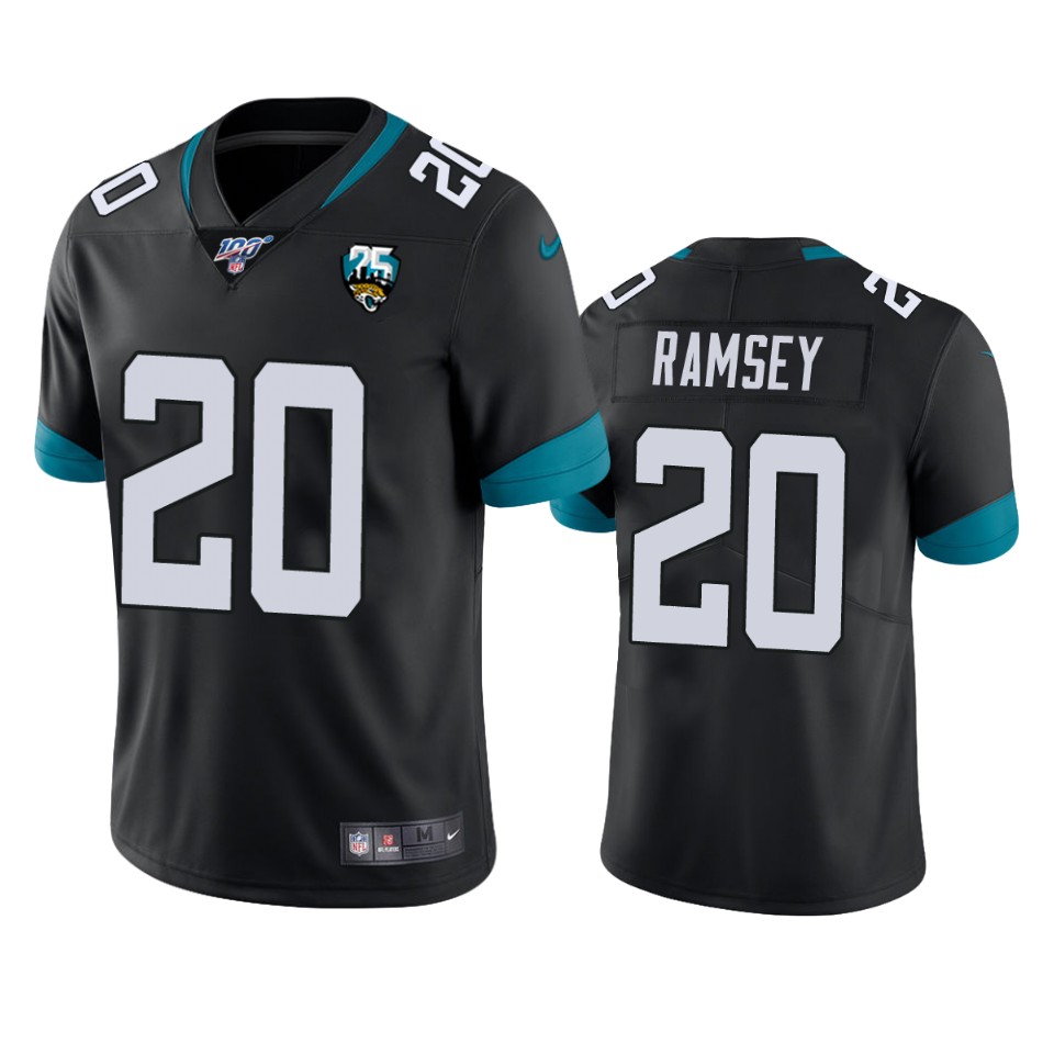 Men Nike Jacksonville Jaguars  #20 Jalen Ramsey Black 25th Anniversary Vapor Limited Stitched NFL 100th Season Jersey->jacksonville jaguars->NFL Jersey